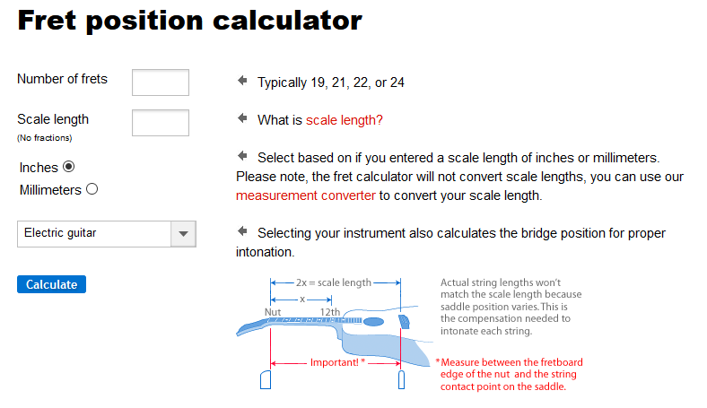 Fret kalkulator hos StewMac